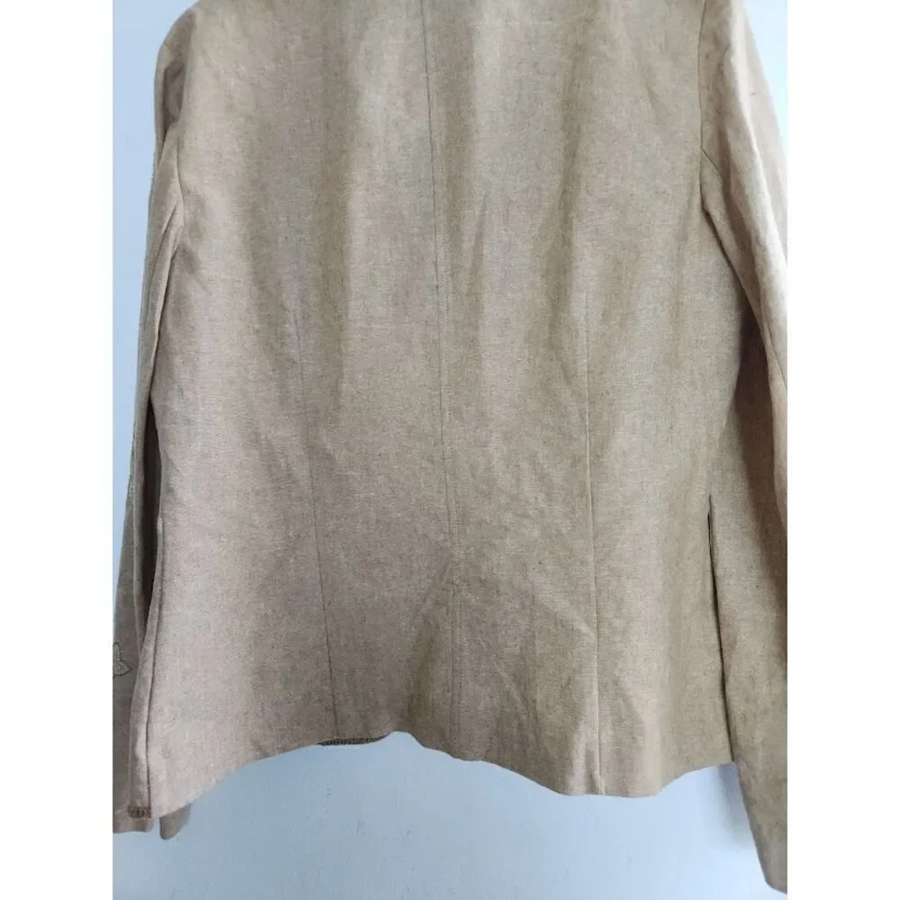 Requirements Women Tan Brown w/Floral Embroidery  Linen Jacket size Medium